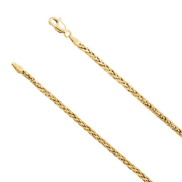3mm 14k Yellow Gold Hollow Wheat Chain Necklace 16 Inch